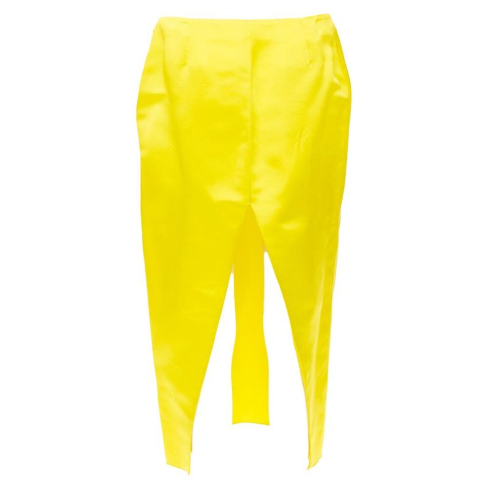 PRADA 2022 Runway yellow satin boned triangle cut out split skirt IT38 XS